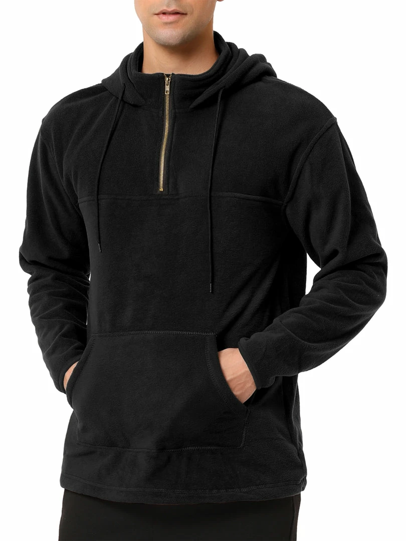 Allegra K Men's Drawstring Hooded Sweatshirt Plush Half Zip Outdoor Pullover Hoodie 10 Allegra K Men's Drawstring Hooded Sweatshirt Plush Half Zip Outdoor Pullover Hoodie