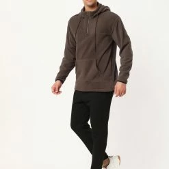 Allegra K Men's Drawstring Hooded Sweatshirt Plush Half Zip Outdoor Pullover Hoodie 55 Allegra K Men's Drawstring Hooded Sweatshirt Plush Half Zip Outdoor Pullover Hoodie