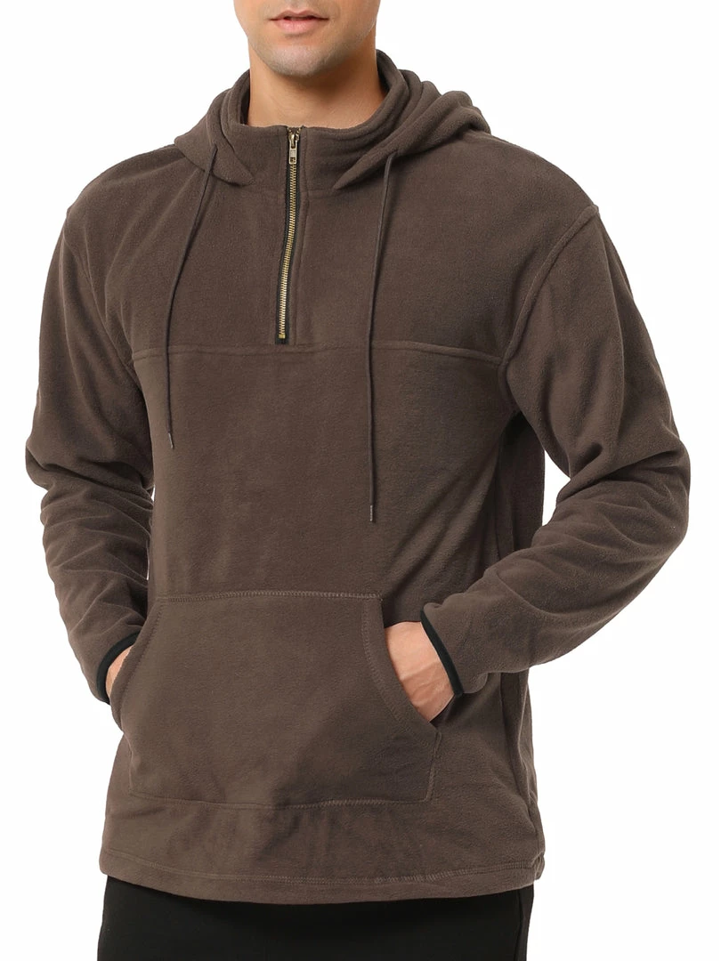Allegra K Men's Drawstring Hooded Sweatshirt Plush Half Zip Outdoor Pullover Hoodie 16 Allegra K Men's Drawstring Hooded Sweatshirt Plush Half Zip Outdoor Pullover Hoodie