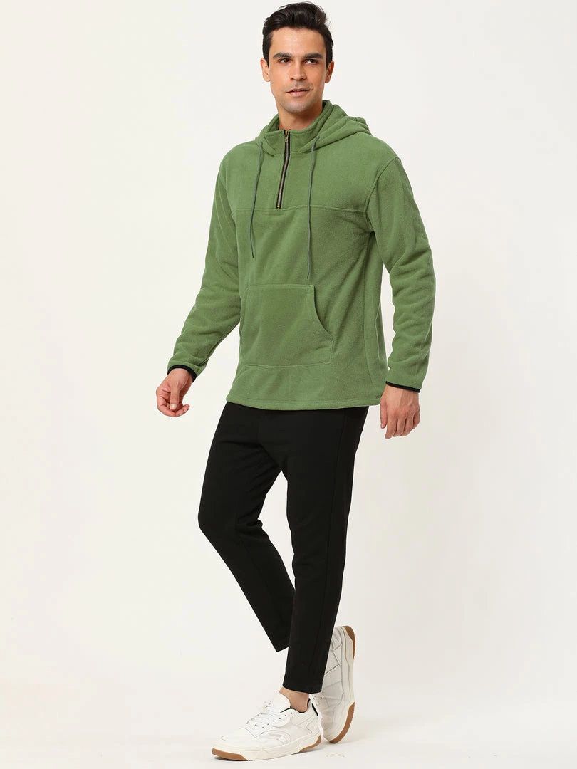 Allegra K Men's Drawstring Hooded Sweatshirt Plush Half Zip Outdoor Pullover Hoodie 31 Allegra K Men's Drawstring Hooded Sweatshirt Plush Half Zip Outdoor Pullover Hoodie