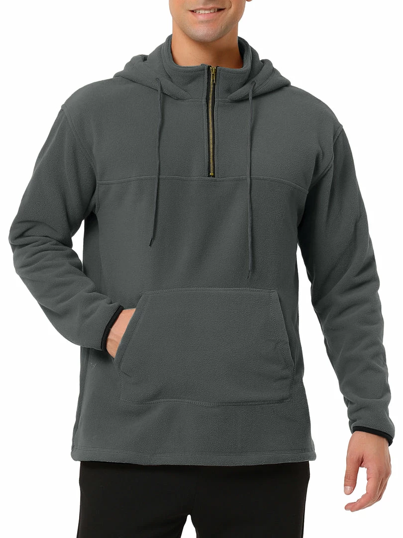 Allegra K Men's Drawstring Hooded Sweatshirt Plush Half Zip Outdoor Pullover Hoodie 35 Allegra K Men's Drawstring Hooded Sweatshirt Plush Half Zip Outdoor Pullover Hoodie