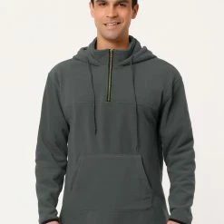 Allegra K Men's Drawstring Hooded Sweatshirt Plush Half Zip Outdoor Pullover Hoodie 72 Allegra K Men's Drawstring Hooded Sweatshirt Plush Half Zip Outdoor Pullover Hoodie