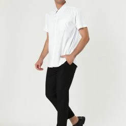 Allegra K HZ160403 Men Short Sleeves Cotton Polka Dots Button Up Shirt