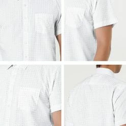 Allegra K HZ160403 Men Short Sleeves Cotton Polka Dots Button Up Shirt