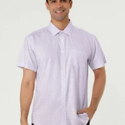 Allegra K HZ160403 Men Short Sleeves Cotton Polka Dots Button Up Shirt