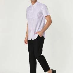 Allegra K HZ160403 Men Short Sleeves Cotton Polka Dots Button Up Shirt
