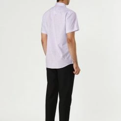 Allegra K HZ160403 Men Short Sleeves Cotton Polka Dots Button Up Shirt