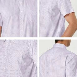 Allegra K HZ160403 Men Short Sleeves Cotton Polka Dots Button Up Shirt