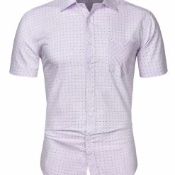 Allegra K HZ160403 Men Short Sleeves Cotton Polka Dots Button Up Shirt