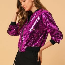 Women Allegra K Sequin Bomber Jacket 83 Women Allegra K Sequin Bomber Jacket