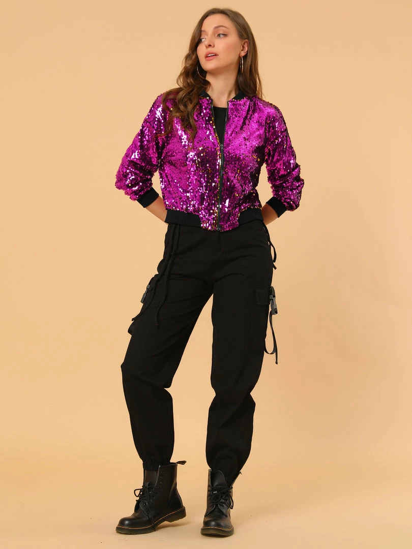 Women Allegra K Sequin Bomber Jacket 42 Women Allegra K Sequin Bomber Jacket