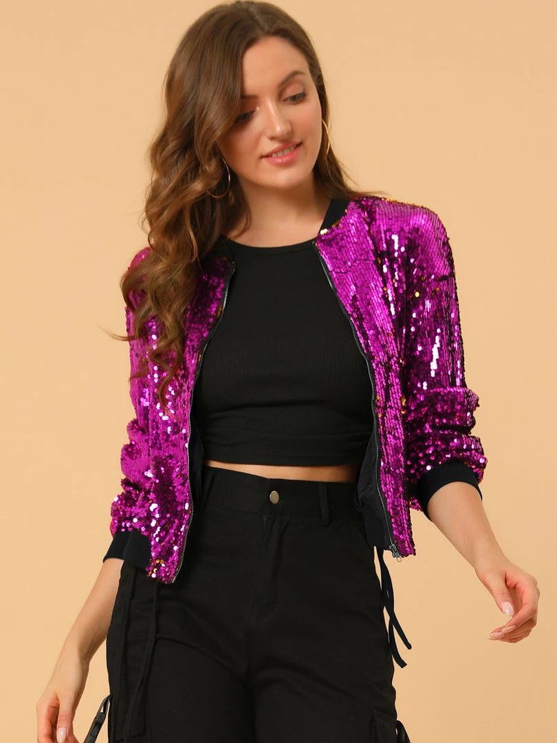 Women Allegra K Sequin Bomber Jacket 43 Women Allegra K Sequin Bomber Jacket