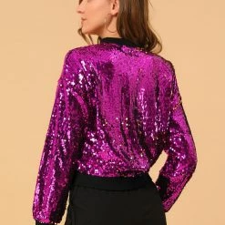 Women Allegra K Sequin Bomber Jacket 86 Women Allegra K Sequin Bomber Jacket