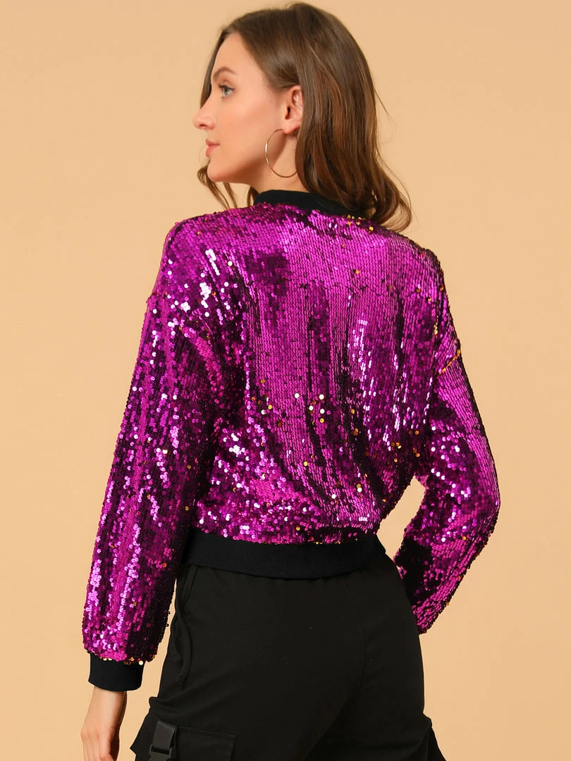 Women Allegra K Sequin Bomber Jacket 44 Women Allegra K Sequin Bomber Jacket