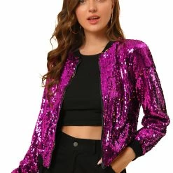Women Allegra K Sequin Bomber Jacket 82 Women Allegra K Sequin Bomber Jacket