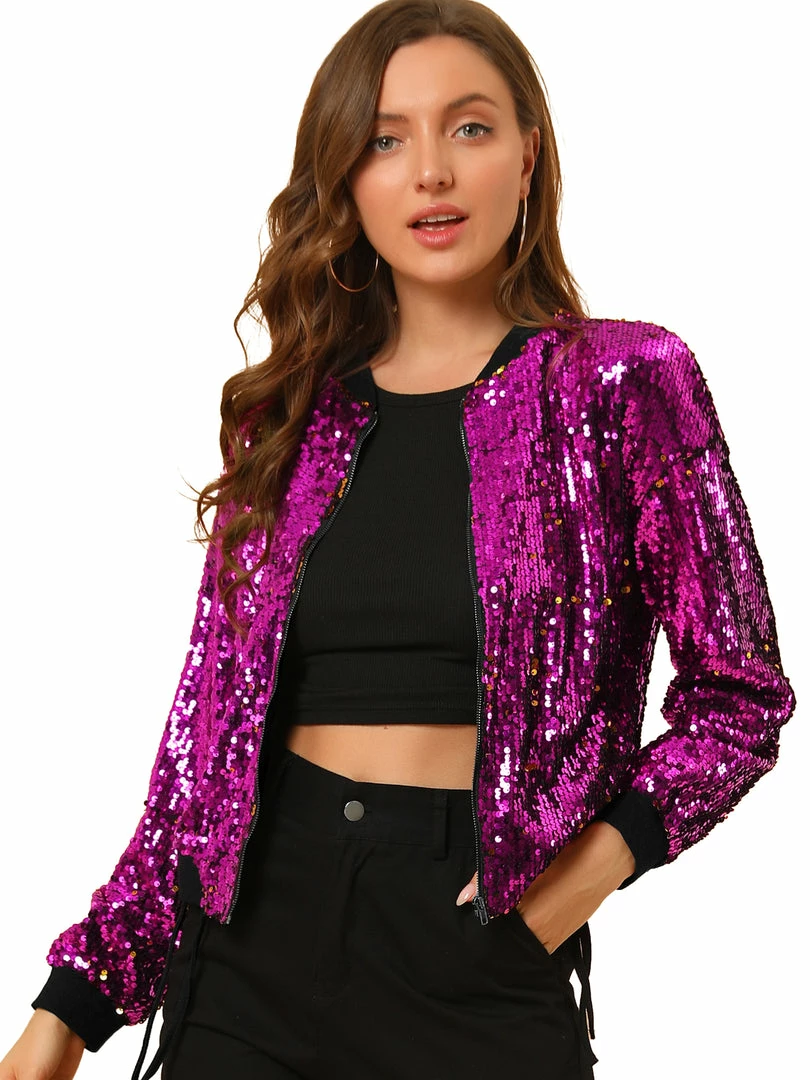 Women Allegra K Sequin Bomber Jacket 40 Women Allegra K Sequin Bomber Jacket