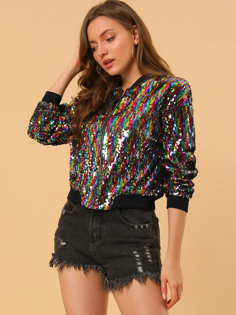 Women Allegra K Sequin Bomber Jacket 35 Women Allegra K Sequin Bomber Jacket