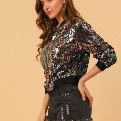 Women Allegra K Sequin Bomber Jacket 79 Women Allegra K Sequin Bomber Jacket
