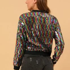Women Allegra K Sequin Bomber Jacket 80 Women Allegra K Sequin Bomber Jacket