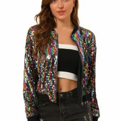 Women Allegra K Sequin Bomber Jacket 76 Women Allegra K Sequin Bomber Jacket