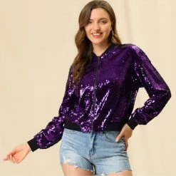 Women Allegra K Sequin Bomber Jacket 71 Women Allegra K Sequin Bomber Jacket