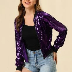 Women Allegra K Sequin Bomber Jacket 72 Women Allegra K Sequin Bomber Jacket
