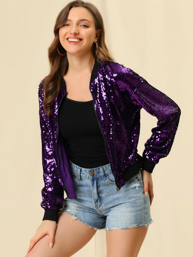 Women Allegra K Sequin Bomber Jacket 30 Women Allegra K Sequin Bomber Jacket