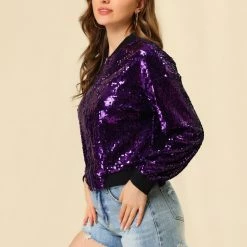 Women Allegra K Sequin Bomber Jacket 73 Women Allegra K Sequin Bomber Jacket