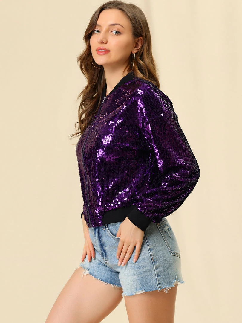 Women Allegra K Sequin Bomber Jacket 31 Women Allegra K Sequin Bomber Jacket