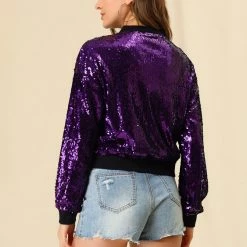 Women Allegra K Sequin Bomber Jacket 74 Women Allegra K Sequin Bomber Jacket