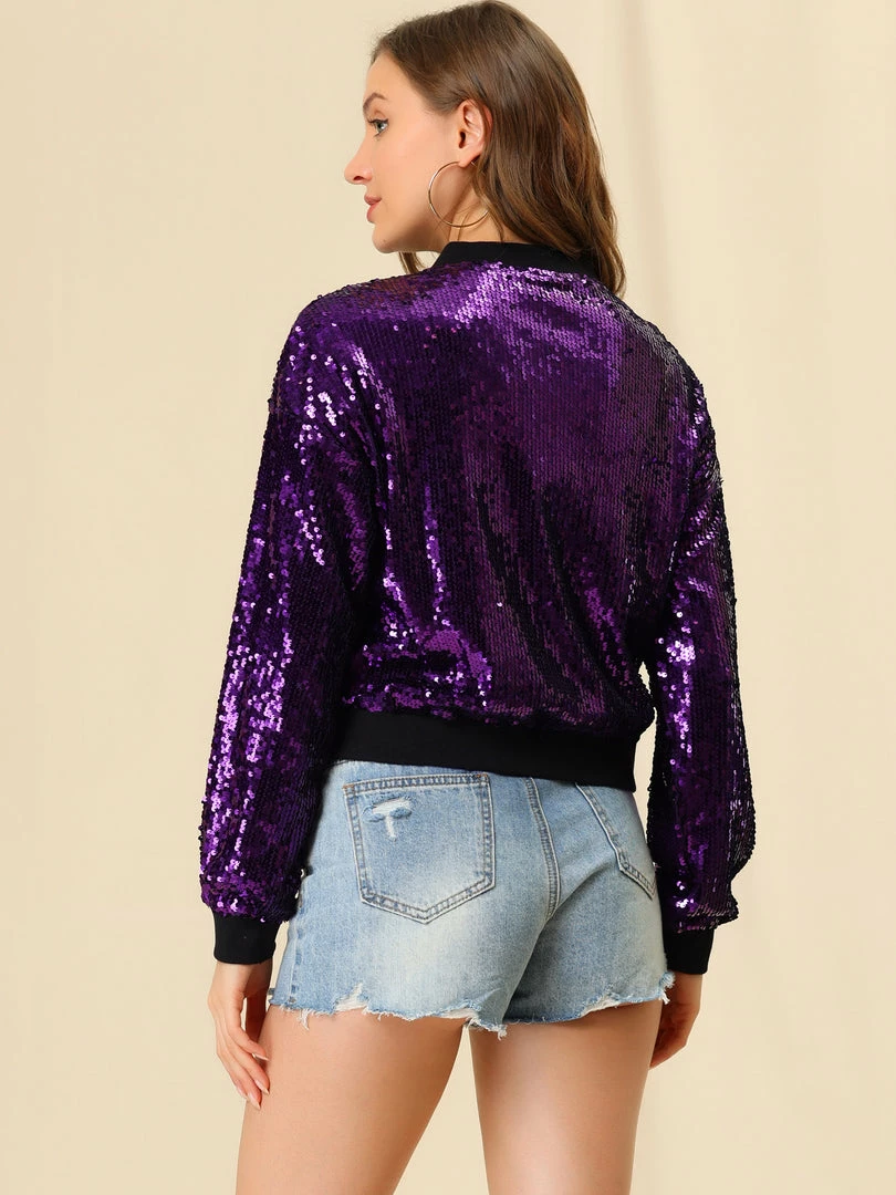 Women Allegra K Sequin Bomber Jacket 32 Women Allegra K Sequin Bomber Jacket