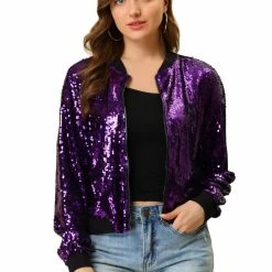 Women Allegra K Sequin Bomber Jacket 70 Women Allegra K Sequin Bomber Jacket