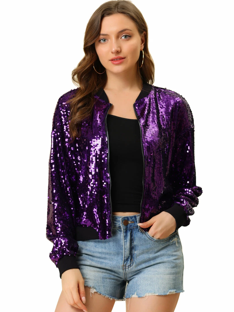 Women Allegra K Sequin Bomber Jacket 28 Women Allegra K Sequin Bomber Jacket