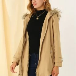 Allegra K Women's Parka Jacket Hooded Autumn Outdoor Thin Coat With Pocket