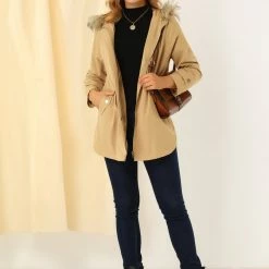 Allegra K Women's Parka Jacket Hooded Autumn Outdoor Thin Coat With Pocket