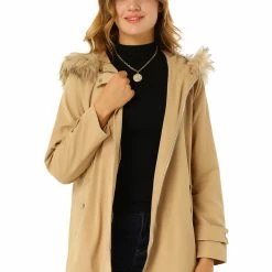 Allegra K Women's Parka Jacket Hooded Autumn Outdoor Thin Coat With Pocket