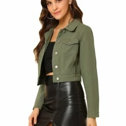 Allegra K Cropped Shirt Jacket With Contrast Collar And Cuffs Women