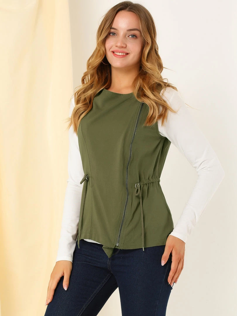 Allegra K Women's Sleeveless Vest Drawstring Waist Shawl Collar Zip Up Jacket 6 Allegra K Women's Sleeveless Vest Drawstring Waist Shawl Collar Zip Up Jacket