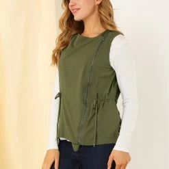 Allegra K Women's Sleeveless Vest Drawstring Waist Shawl Collar Zip Up Jacket 13 Allegra K Women's Sleeveless Vest Drawstring Waist Shawl Collar Zip Up Jacket
