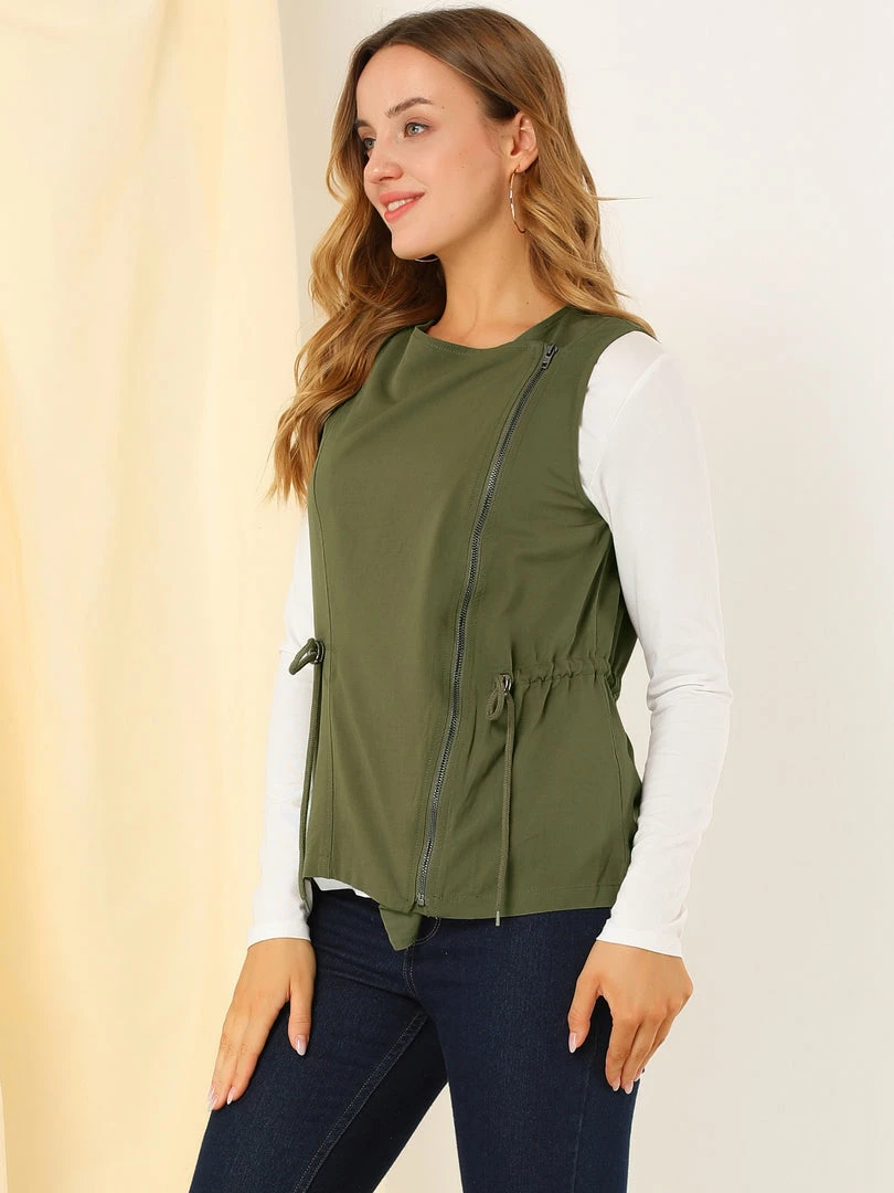 Allegra K Women's Sleeveless Vest Drawstring Waist Shawl Collar Zip Up Jacket 7 Allegra K Women's Sleeveless Vest Drawstring Waist Shawl Collar Zip Up Jacket
