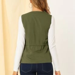 Allegra K Women's Sleeveless Vest Drawstring Waist Shawl Collar Zip Up Jacket 14 Allegra K Women's Sleeveless Vest Drawstring Waist Shawl Collar Zip Up Jacket