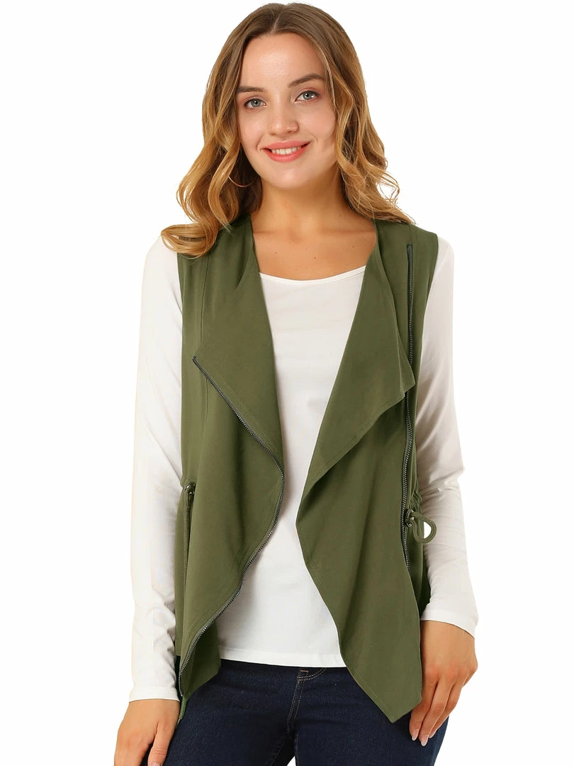 Allegra K Women's Sleeveless Vest Drawstring Waist Shawl Collar Zip Up Jacket 4 Allegra K Women's Sleeveless Vest Drawstring Waist Shawl Collar Zip Up Jacket