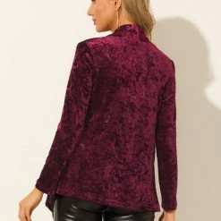 Allegra K Women's Shawl Collar Pocket Open Front Velvet Cardigan