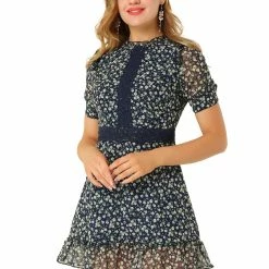 Allegra K Women's Dots Fit And Flare Ruffle Hem Floral Lace-Inset Mini Dress 46 Allegra K Women's Dots Fit And Flare Ruffle Hem Floral Lace-Inset Mini Dress