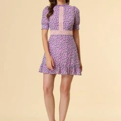 Allegra K Women's Dots Fit And Flare Ruffle Hem Floral Lace-Inset Mini Dress 35 Allegra K Women's Dots Fit And Flare Ruffle Hem Floral Lace-Inset Mini Dress