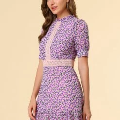 Allegra K Women's Dots Fit And Flare Ruffle Hem Floral Lace-Inset Mini Dress 37 Allegra K Women's Dots Fit And Flare Ruffle Hem Floral Lace-Inset Mini Dress