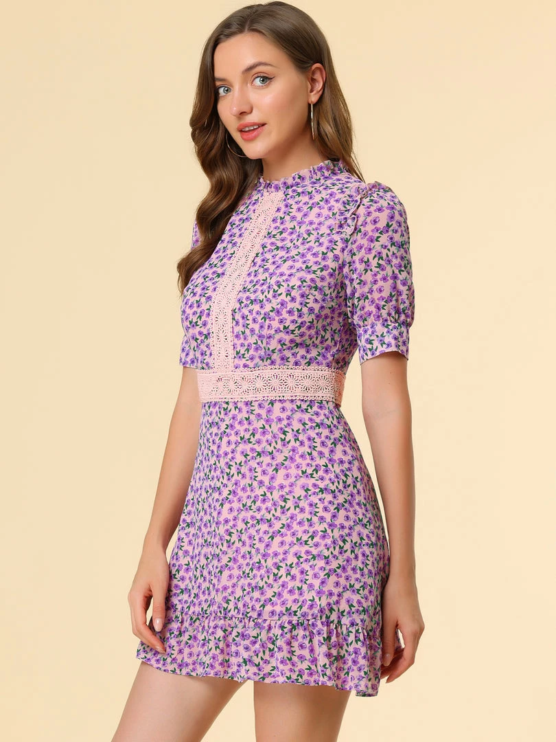 Allegra K Women's Dots Fit And Flare Ruffle Hem Floral Lace-Inset Mini Dress 13 Allegra K Women's Dots Fit And Flare Ruffle Hem Floral Lace-Inset Mini Dress