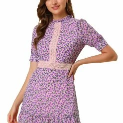 Allegra K Women's Dots Fit And Flare Ruffle Hem Floral Lace-Inset Mini Dress 34 Allegra K Women's Dots Fit And Flare Ruffle Hem Floral Lace-Inset Mini Dress