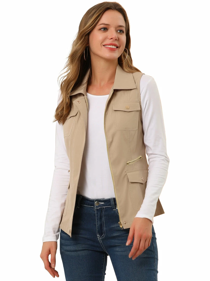 Allegra K Women's Zip Up Jacket With Pockets Sleeveless Anorak Utility Vest 4 Allegra K Women's Zip Up Jacket With Pockets Sleeveless Anorak Utility Vest