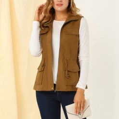 Allegra K Women's Faux Suede Drawstring Waist Zipper Snap Button Sleeveless Cargo Utility Vest 12 Allegra K Women's Faux Suede Drawstring Waist Zipper Snap Button Sleeveless Cargo Utility Vest